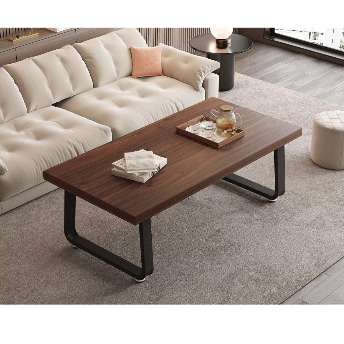 COUCHTISCH Modern Holz Metall 100 x 55 x 46,5 cm Wohnzimmertisch - Walnussfarben, Holzwerkstoff/Metall (55/100/46.5cm) - Quality Elegance