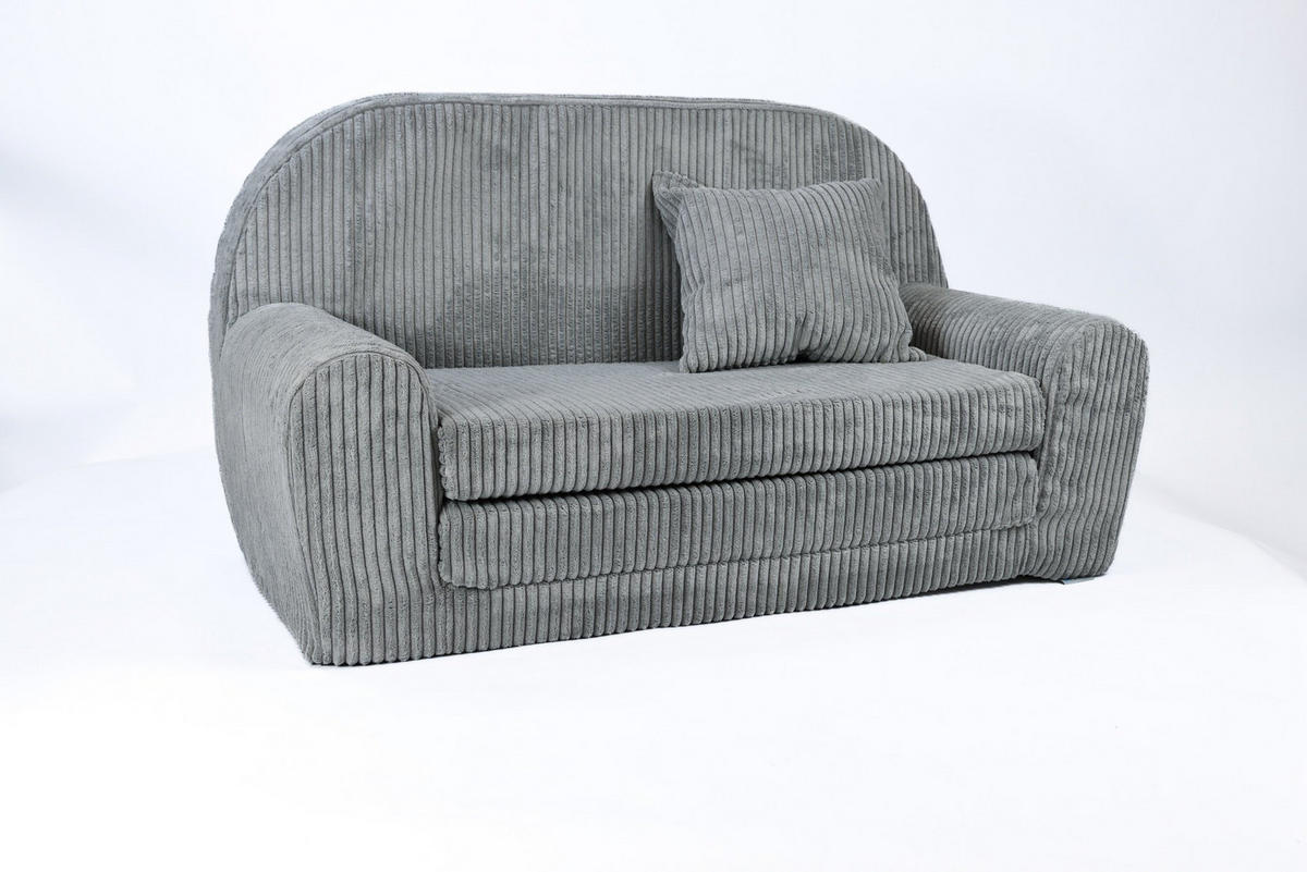 KINDERSOFA MINI aus Kuschel-Cord in Hellgrau - Hellgrau, Textil (78/45/40cm) - Fortisline