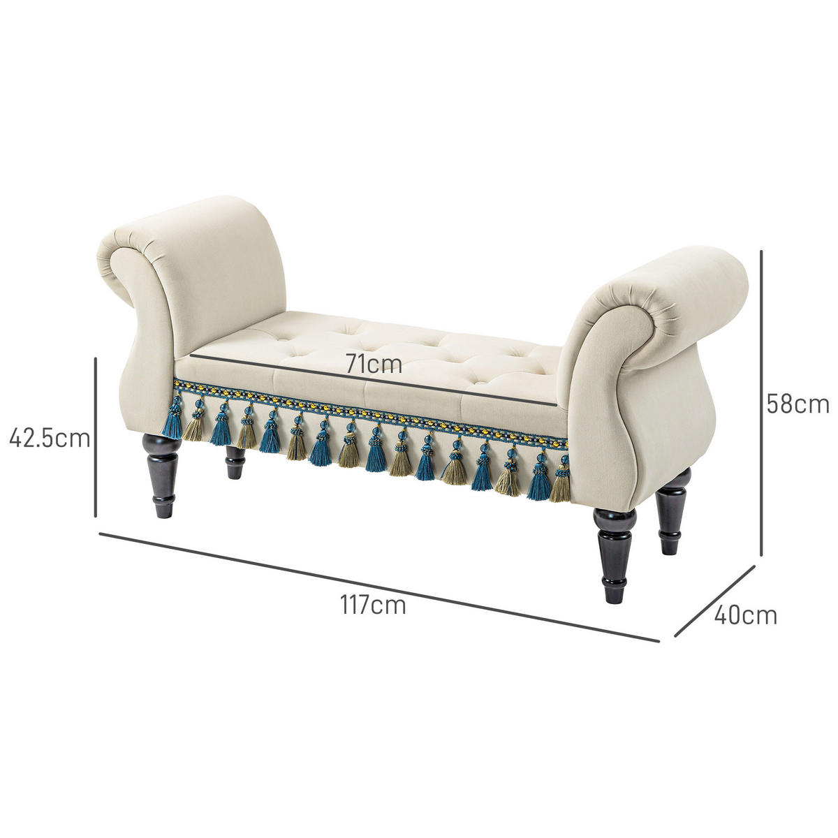 LUXUS Polsterbank, Schaumstoff, Beige, 117 x 40 x 58 cm - Beige, Kunststoff (40/58/117cm) - HOMCOM