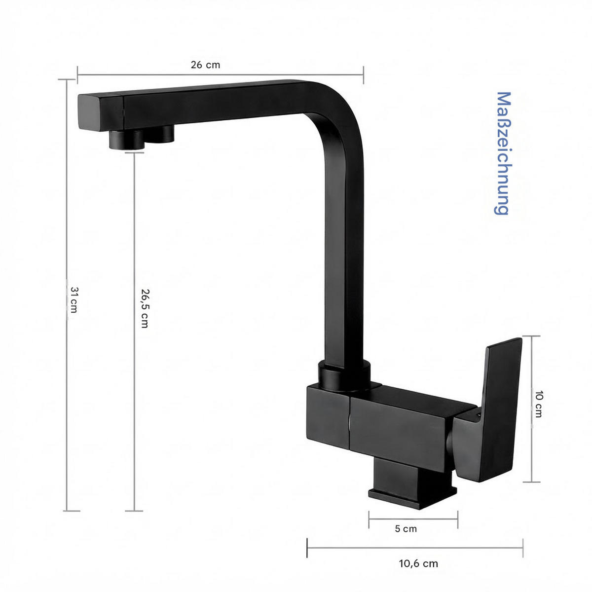 WASCHTISCHARMATUR, 31 x 26 cm, schwarz - Schwarz, Metall (35/15/30cm) - Vallsero
