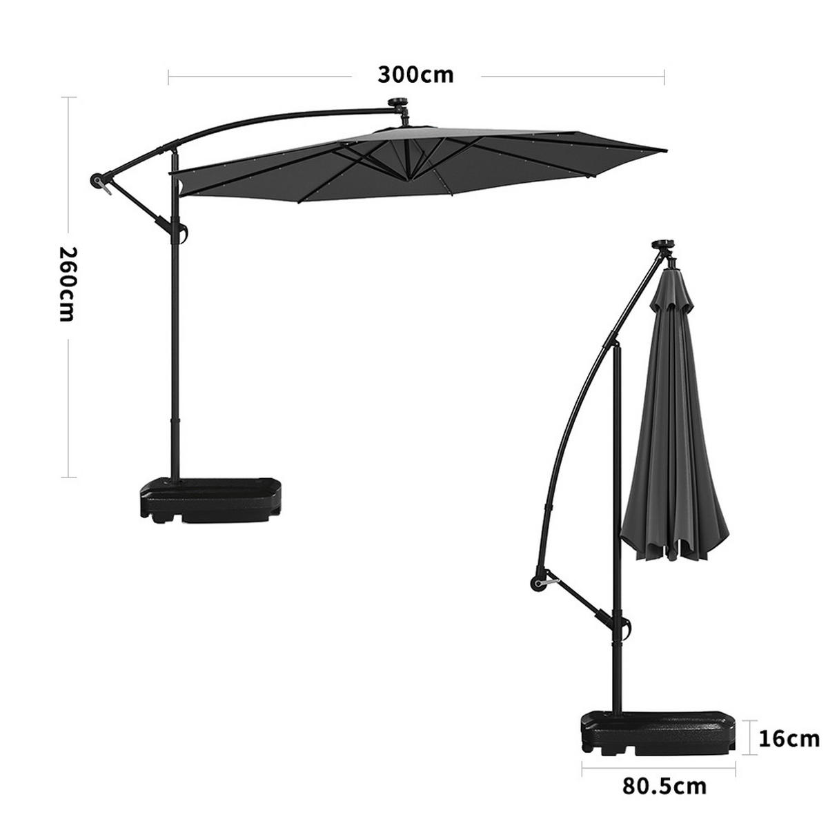 AMPELSCHIRM mit befüllbarer Kunststoff-Sockel mit dem Rollen aus Polyester Metall in Grau drehbar 360° neigbar 60° 3 x 2.6m - Grau, Metall (300/240cm) - Livingandhome