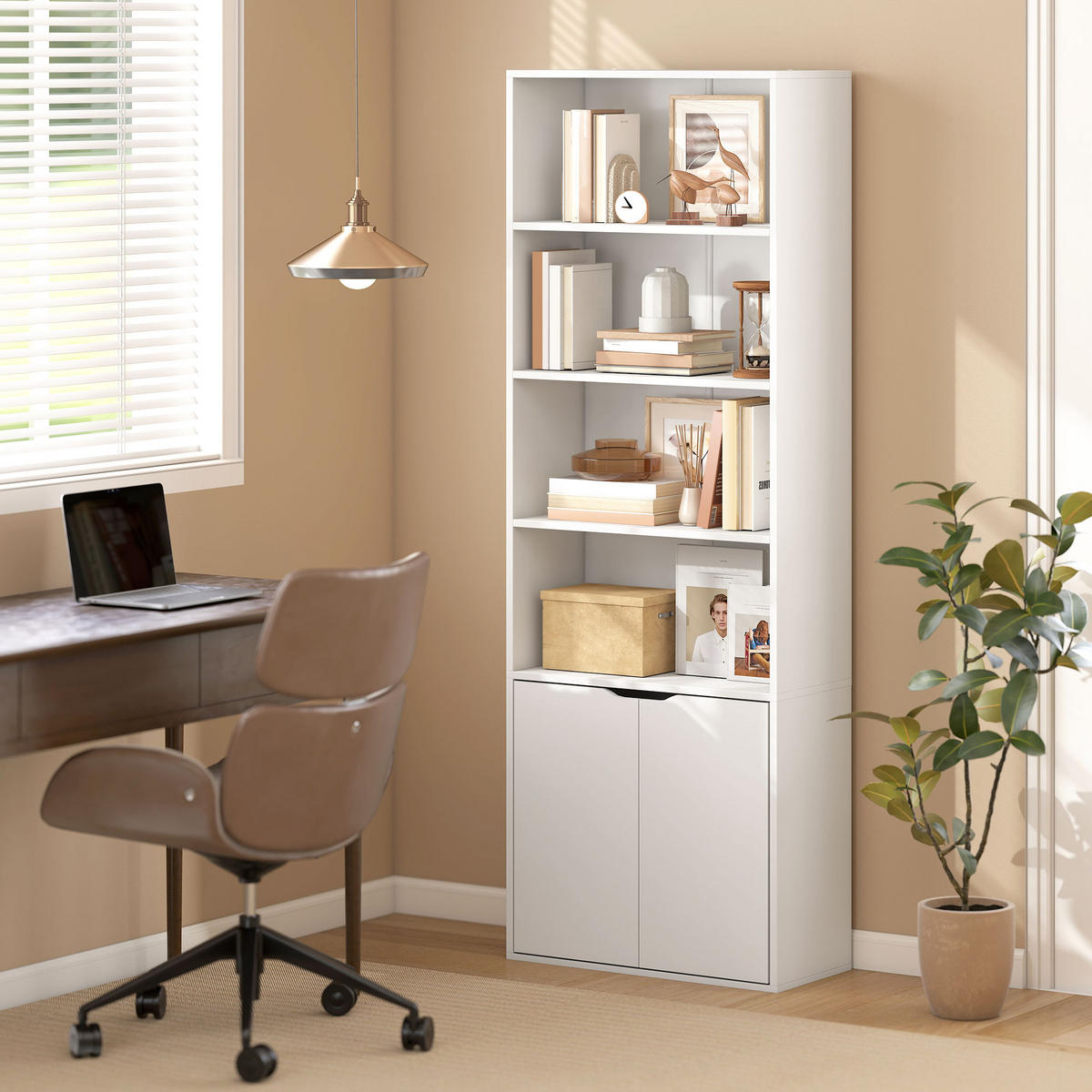 AKTENREGAL DE-14445 mit 4 offenen Fächern und 2 Türen Weiß - Weiß, Holzwerkstoff (29/180/59cm) - ComfortXL
