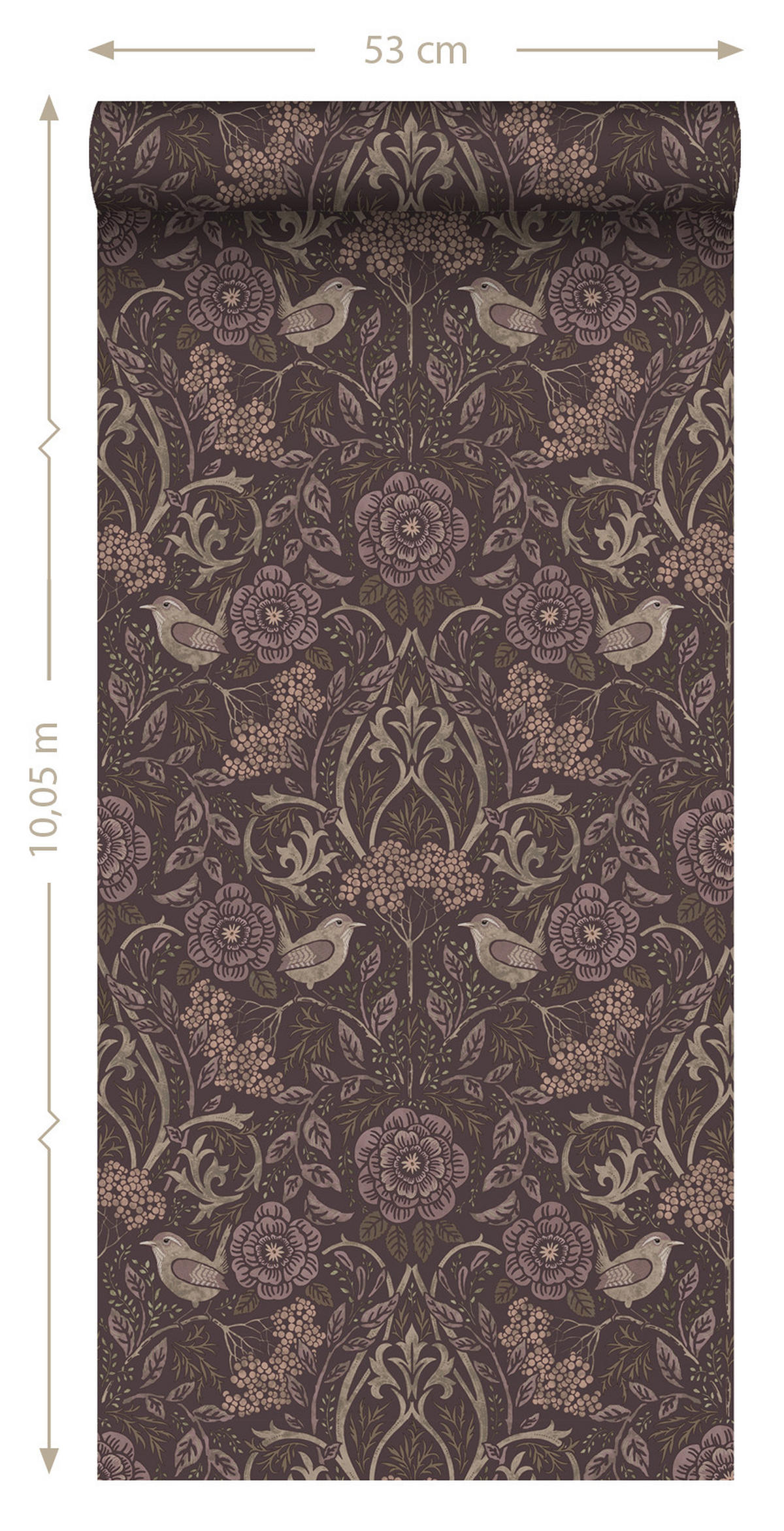 TAPETE Blumen und Vögel 53 cm x 10.05 m - Lila, Papier (53/1000cm) - ESTAhome