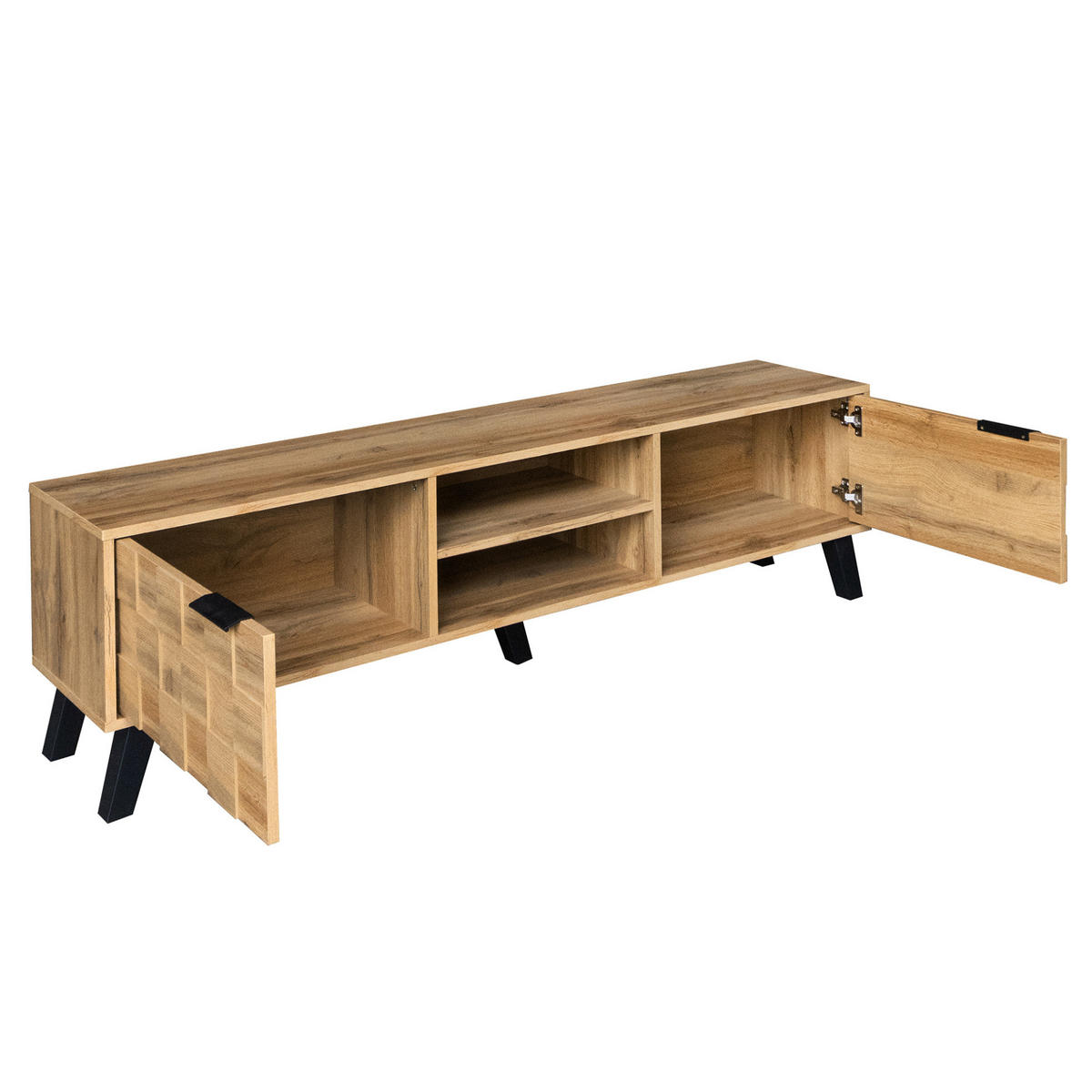 TV-SCHRANK 160,5/35,5/45 cm Holzoptik mit 2 Türen und 2 offenen Fächern - Naturfarben, Holzwerkstoff (160.5/45/35.5cm) - OKWISH