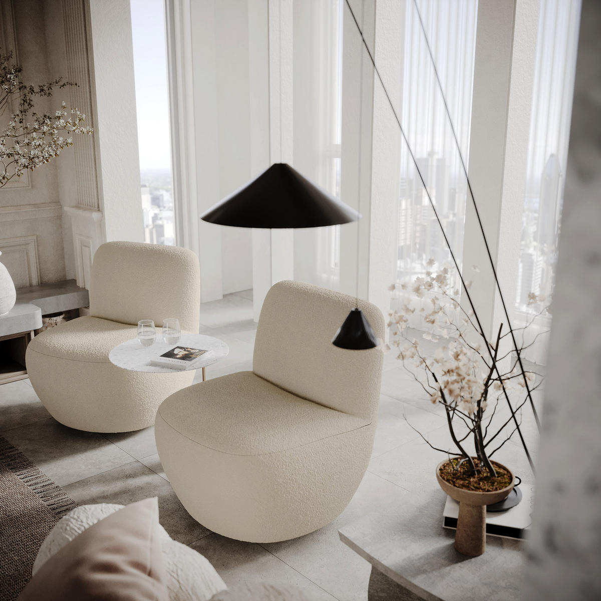DREHSESSEL Stoff Bouclé beige - Beige, Textil (64/77/68cm) - Sia Home