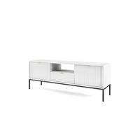 TV-SCHRANK NOVA Geriffelt Regal, 2 Türen, Schublade, Schwarze Beine, 154x39x56cm, Weiß - Schwarz/Weiß, Holzwerkstoff/Kunststoff (154/56/39cm) - DomoHome