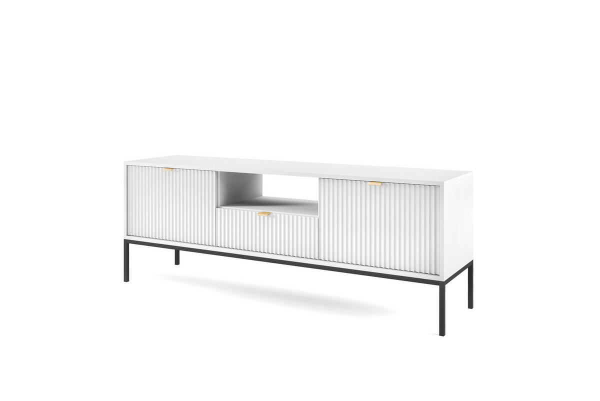TV-SCHRANK NOVA Geriffelt Regal, 2 Türen, Schublade, Schwarze Beine, 154x39x56cm, Weiß - Schwarz/Weiß, Holzwerkstoff/Kunststoff (154/56/39cm) - DomoHome