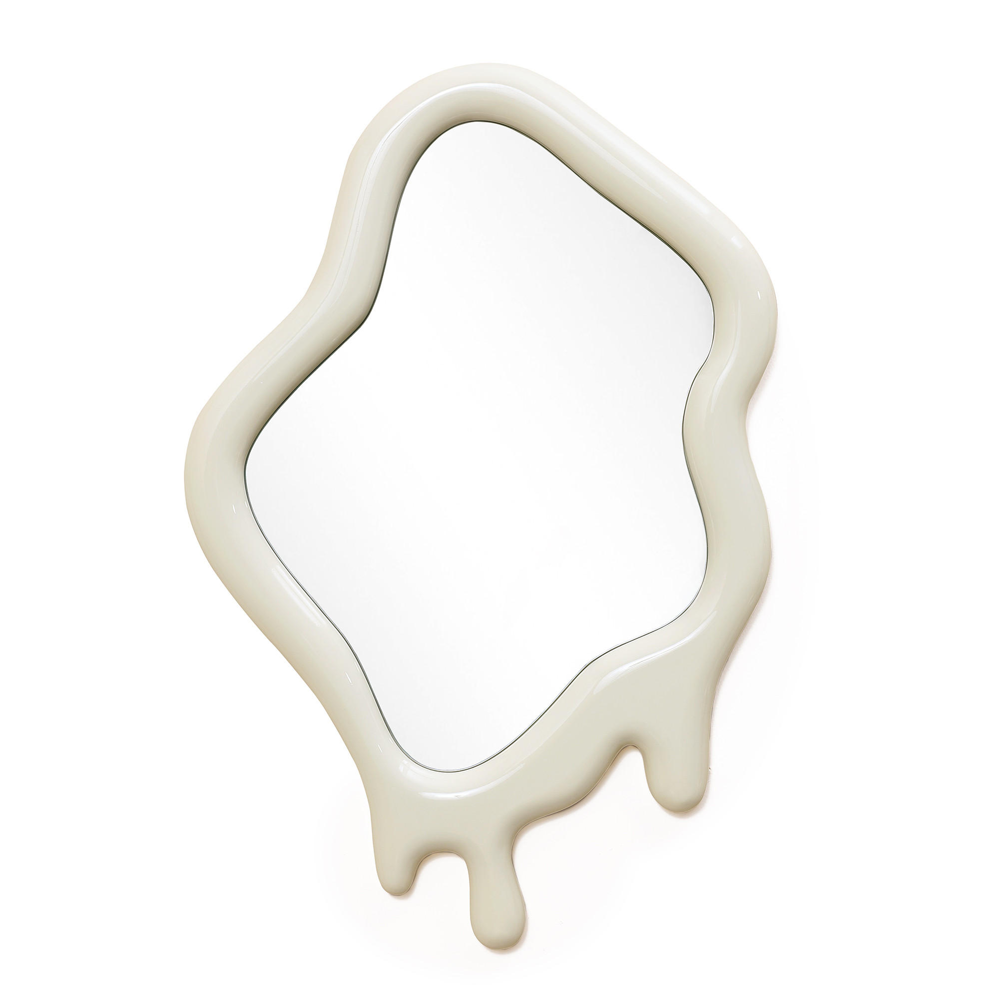 ASYMMETRISCHER Spiegel mit Holzrahmen 75×50 cm - Creme, Glas/Holz (50/3.5/75cm)