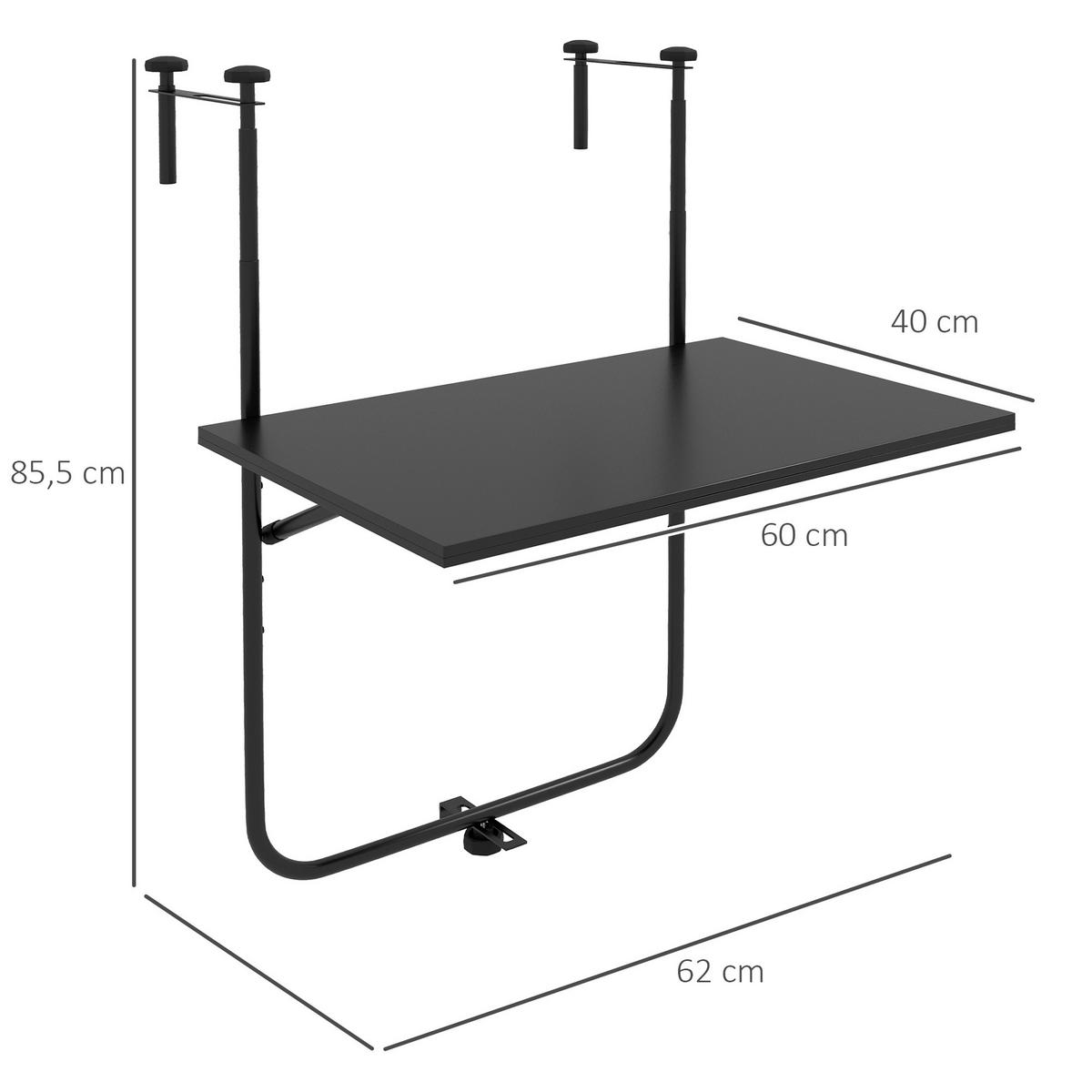 BALKONHÄNGETISCH, Schwarz, Metall - Schwarz, Metall (62/60/85.5cm) - Outsunny
