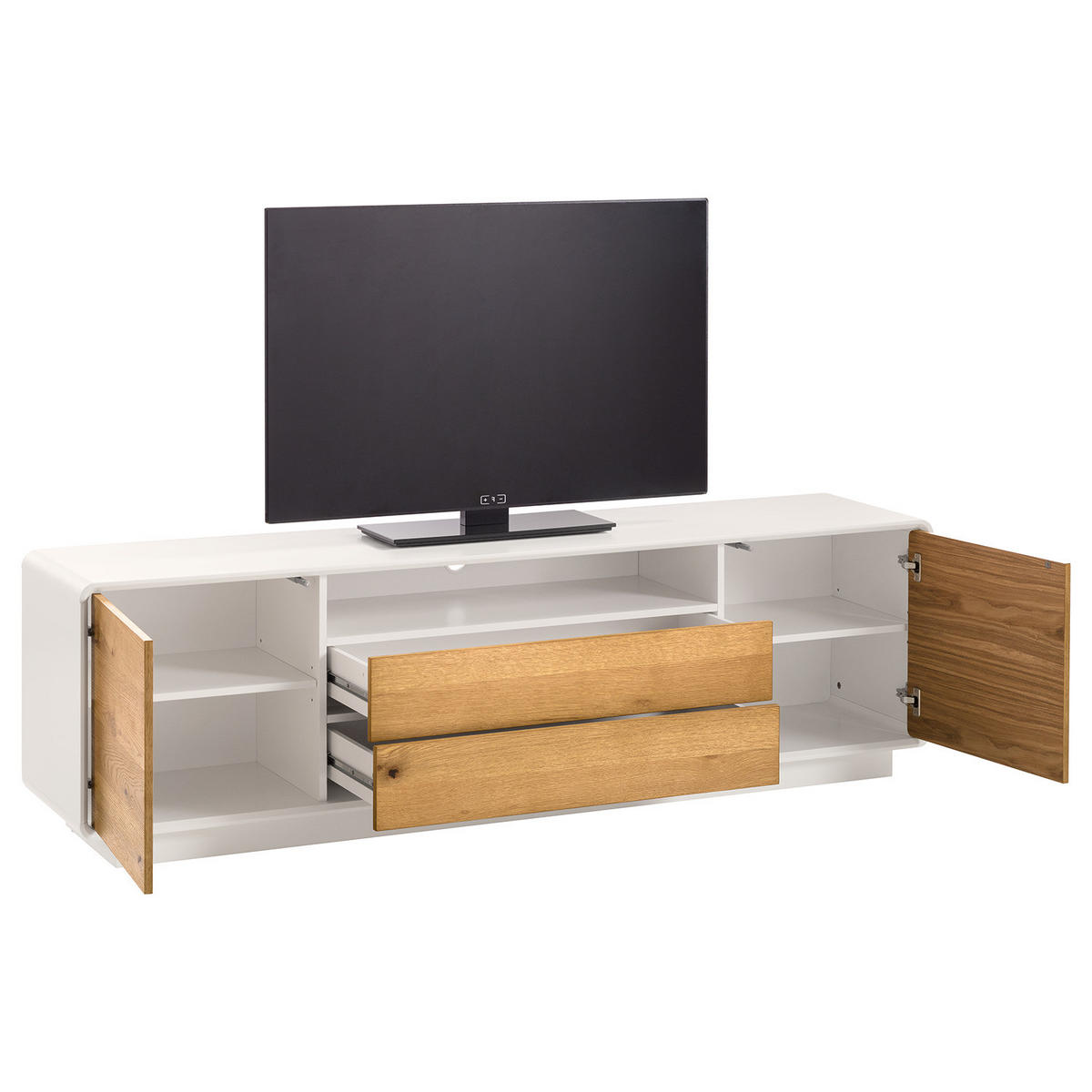 TV-LOWBOARD - Asteiche / Matt Weiß - Braun/Weiß, Holzwerkstoff (188/55/40cm) - home24