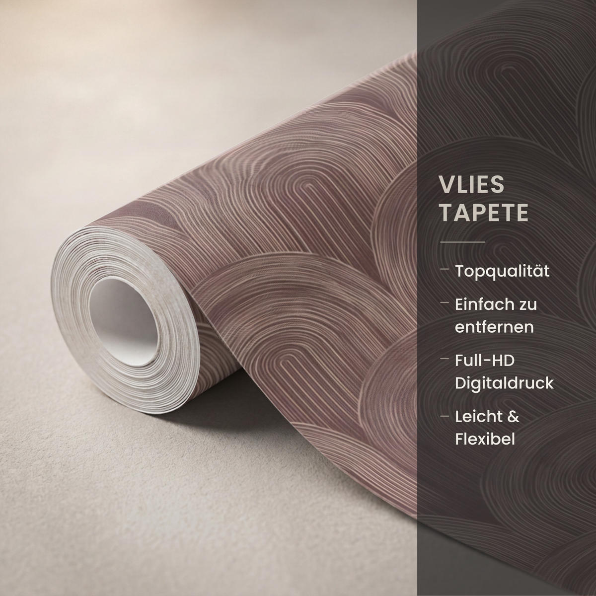 TAPETE - Rhythmic - Aufschlag - Braun - 120x200 cm - Dunkelbraun, Papier (120/200cm) - OnlyWow