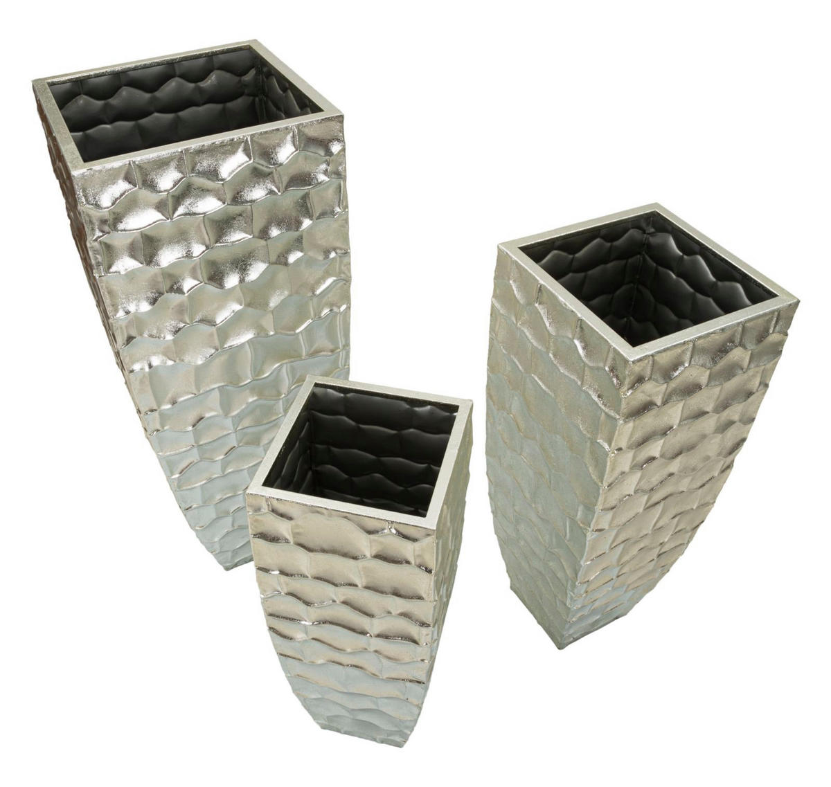 DEKOVASEN IM 3ER-SET Argy, silberfarben, Eisen, Höhen 90,8, 75,6 und 62,2 cm - Silberfarben, Metall (91cm) - Mauro Ferretti
