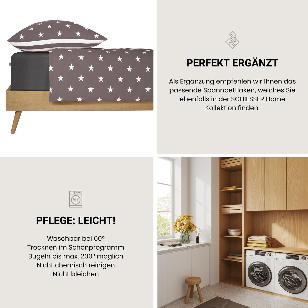 BETTWÄSCHESET Sterne - Feinbiber - 2-teilig - 155 x 220 cm - Taupe - Taupe, Textil (155/220cm) - SCHIESSER