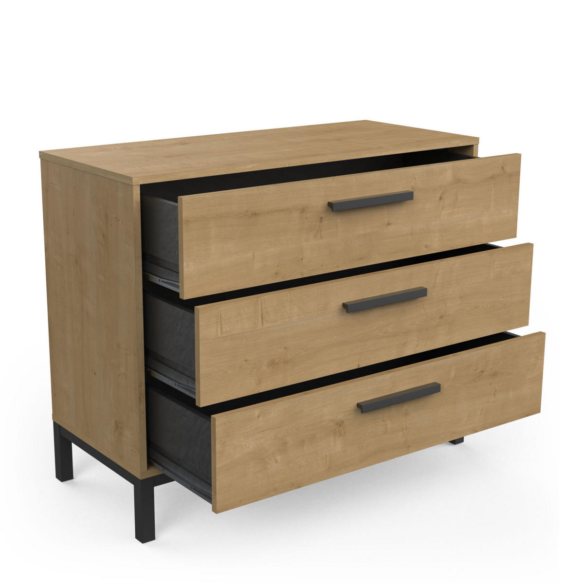 KOMMODE mit 3 Schubladen, in einem Dekor aus Eiche und mattem Schwarz Craft - L90,7 cm - Beige/Schwarz, Holz (91/75/40cm) - Demeyere