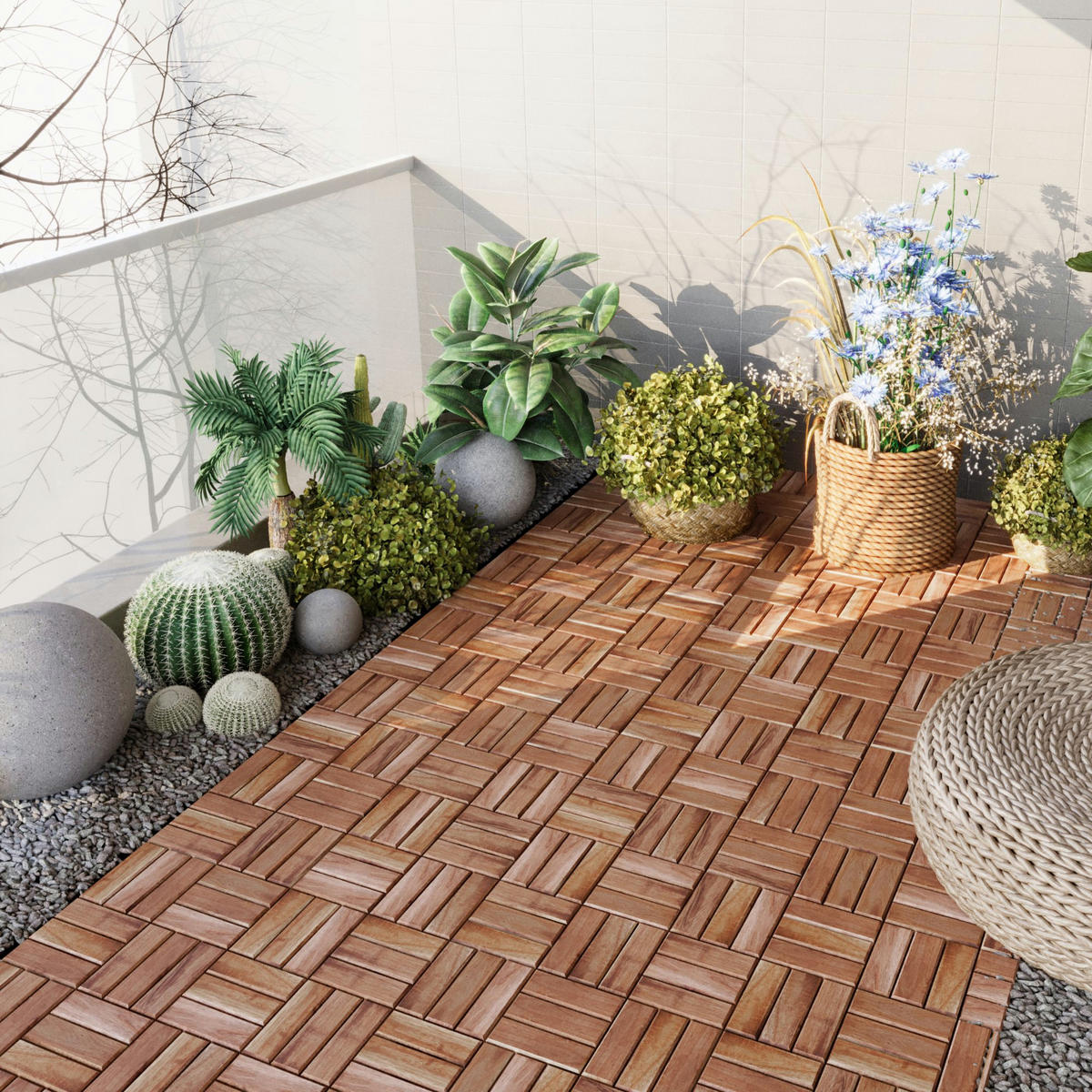 KLICKFLIESEN-SET 10 TLG. Alliste - Naturfarben, Holz (30/30/1.9cm) - casa.pro