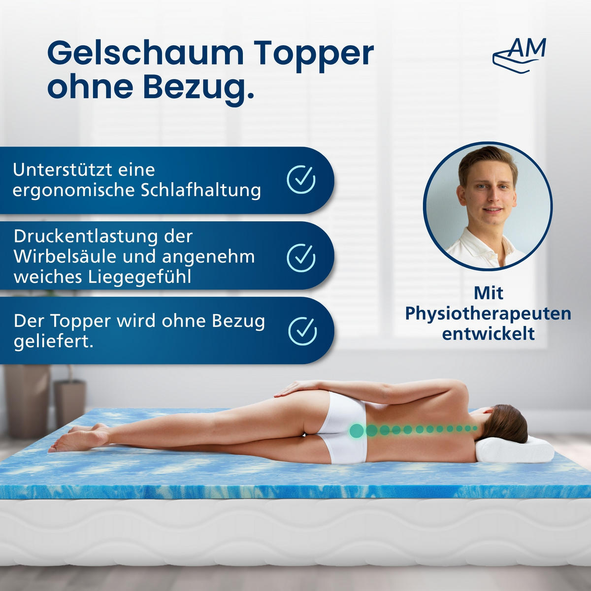 GELTOPPER ohne Bezug 140/200 cm - 4cm Höhe - Blau, Textil (140/200cm) - AM Qualitätsmatratzen