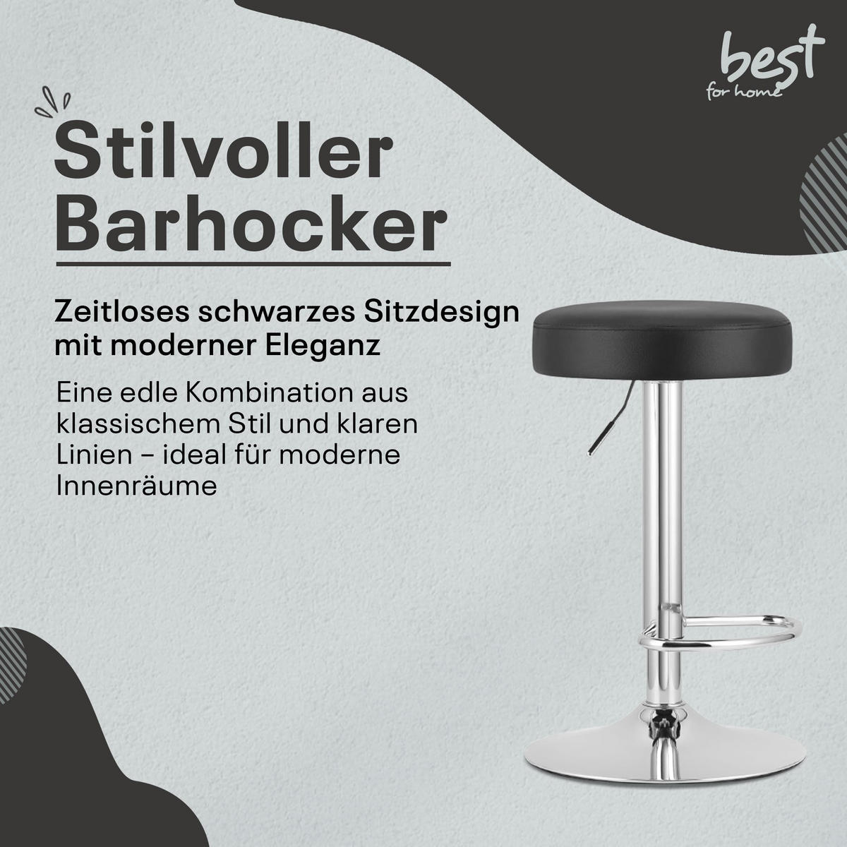 BARHOCKER - Schwarz, Drehbar Und Höhenverstellbar, Rutschfeste Basis, Modernes Design Für Küche Und Wohnzimmer - Schwarz, Textil (38/84/38cm) - Best For Home