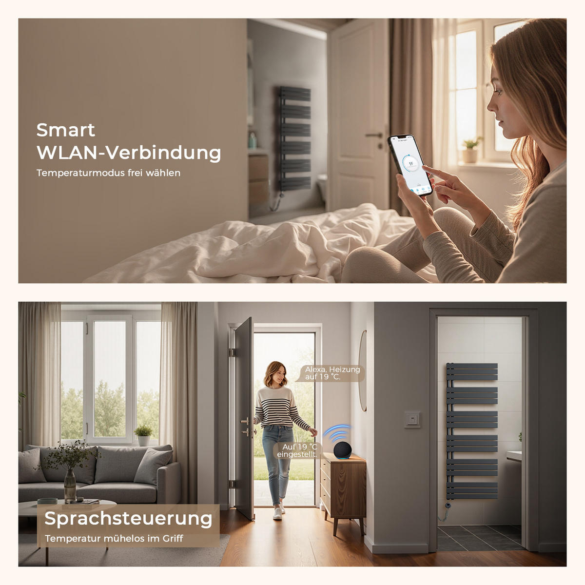 HANDTUCHHEIZKÖRPER 132/50 cm anthrazit elektrisch 800 W mit WLAN-Thermostat - Anthrazit, Metall (50/132/5.9cm) - S'AFIELINA