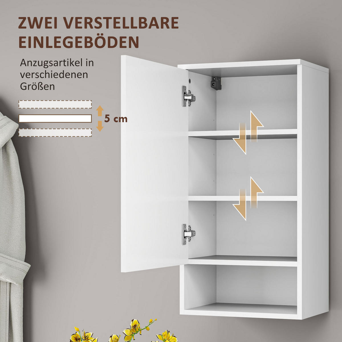 HÄNGESCHRANK 40x27x77 cm Weiß aus Spanplatte mit 3 Fächern & verstellbaren Regalen - Weiß, Holzwerkstoff (40/77/27cm) - Modfu