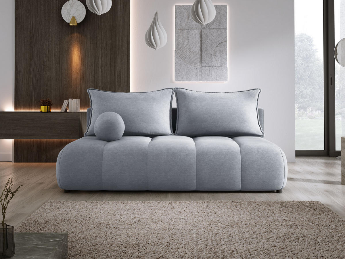SOFA COCO MINI SCHLAFSOFA mit Bettfunktion, CLOUD Stoffbezug, 2-Sitzer, freistehend, Größe: 205x105x97 cm, Hellgrau - Grau, Holz/Textil (205/97/105cm) - DomoHome