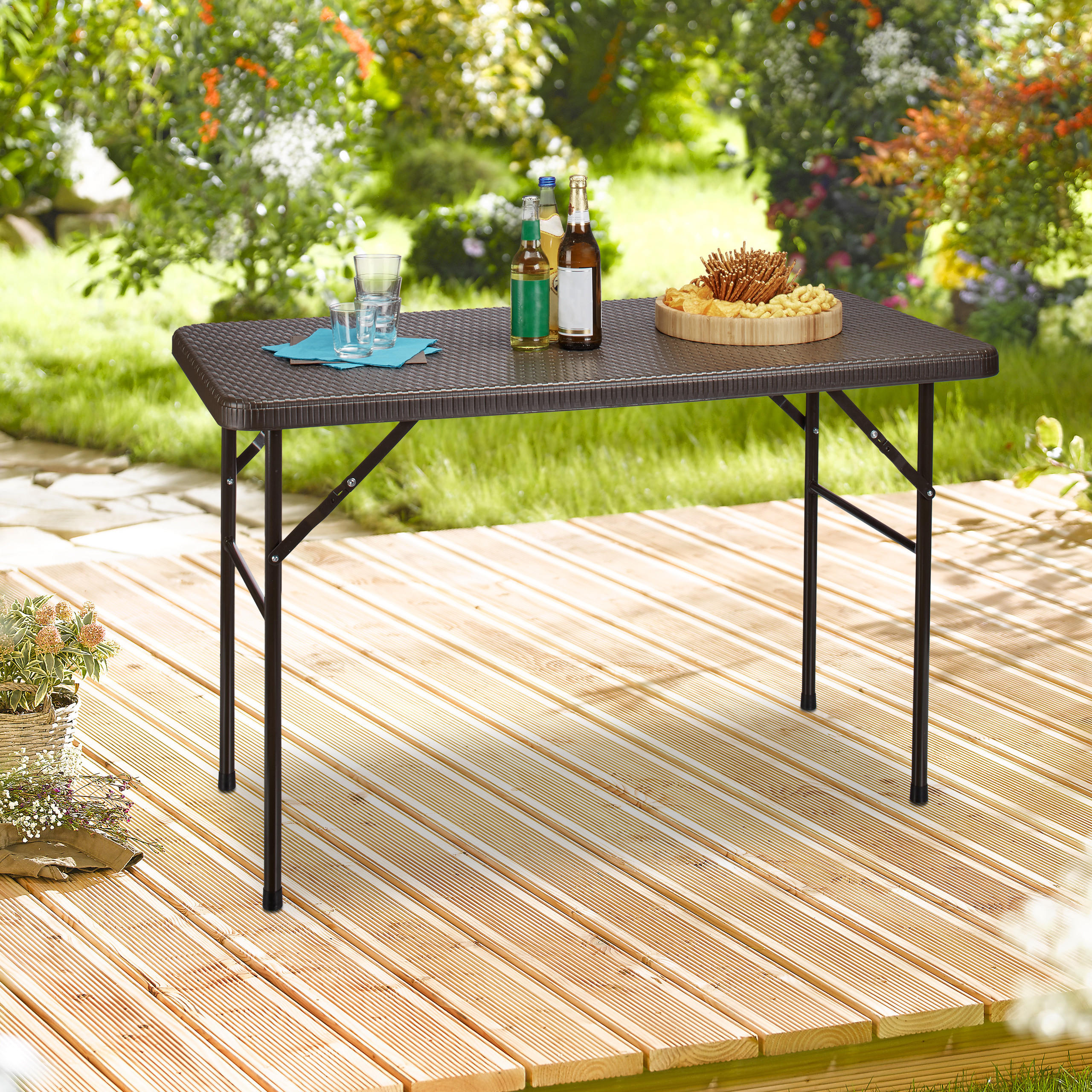 GARTENTISCH - Dunkelbraun, Kunststoff/Metall (61.5/122/74cm) - Relaxdays