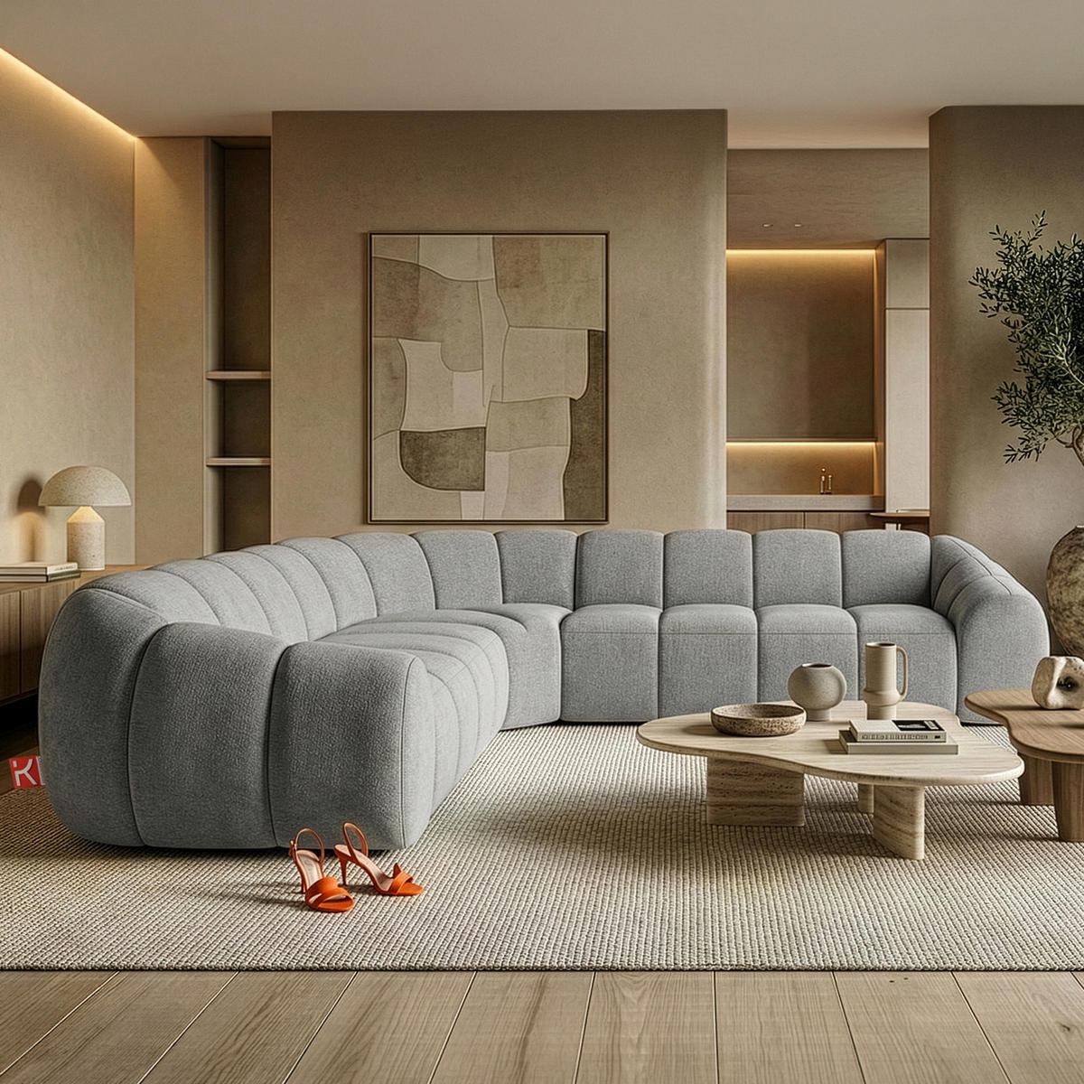 ECKSOFA RECHTS/LINKS FLAVA, hell Aschgrau - Hellgrau, Holz/Holzwerkstoff (310/310cm) - KONSIMO®
