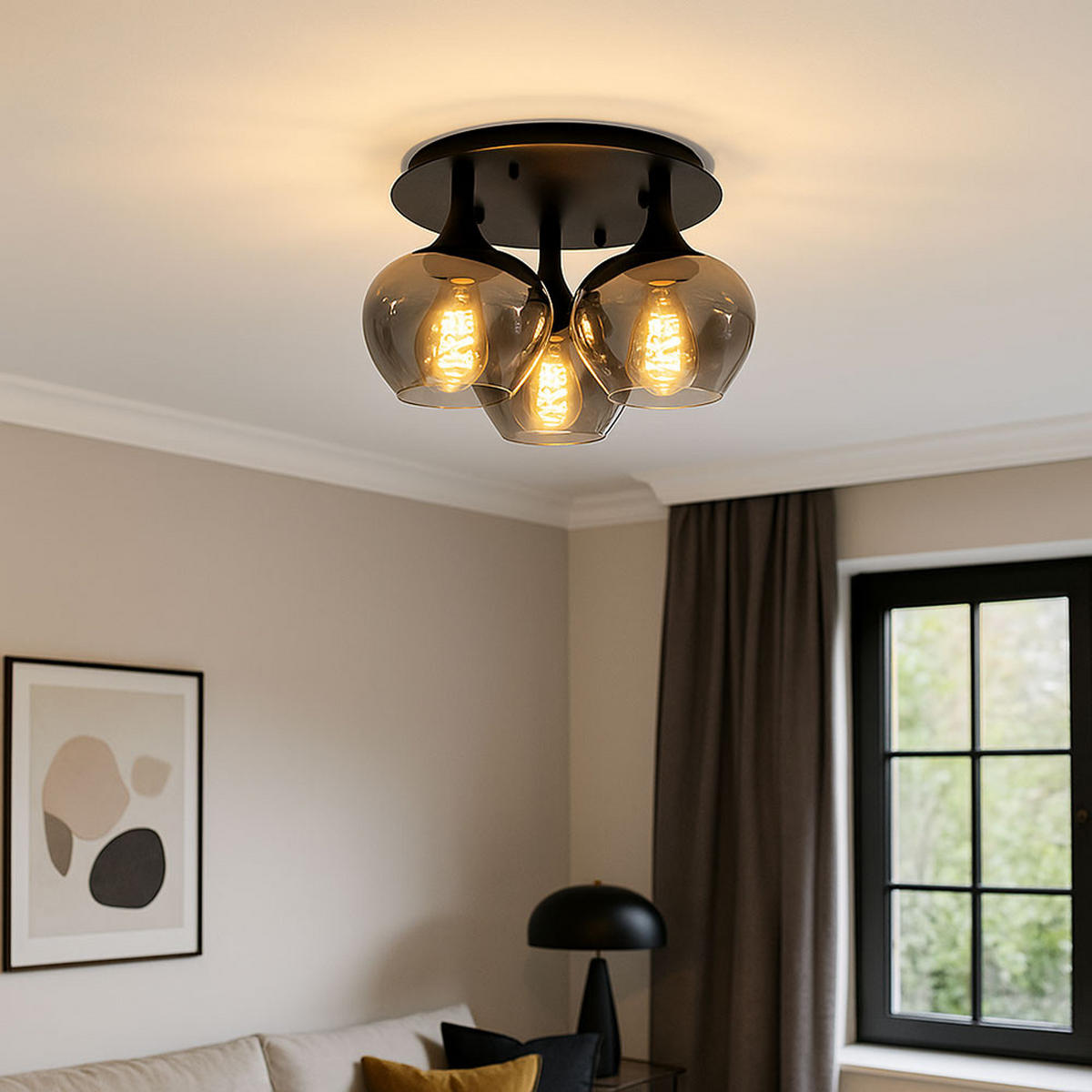 LED DECKENLEUCHTE Metall Rauchglas Schwarz - Schwarz, Glas (45/45/25.5cm) - Globo Lighting