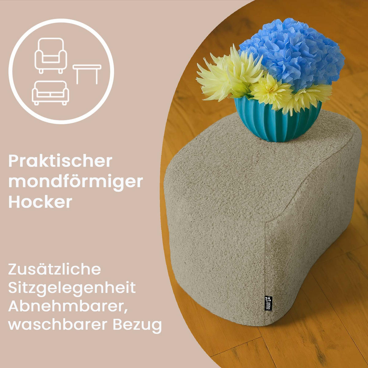 SITZSACK Halbmond 54/36/35 cm, weicher Bouclé 315 g/m², Beige - Beige, Textil (36/35/54cm) - Dreamroots