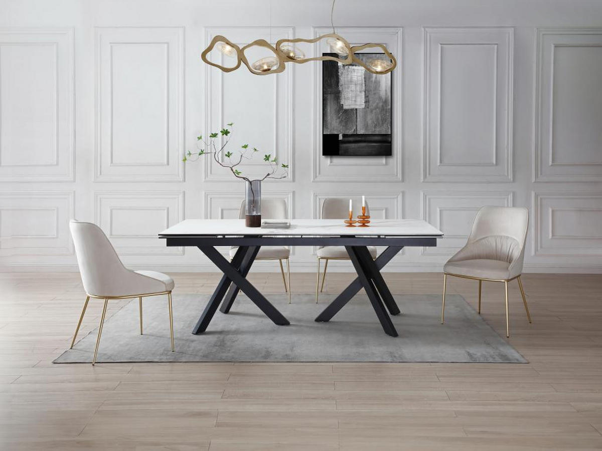ESSTISCH ausziehbar - 8 bis 12 Personen - Sicherheitsglas & Keramik - Marmor-Optik Weiß & Schwarz - MARISO - Schwarz/Weiß, Glas (280/100/76cm) - Vente-Unique