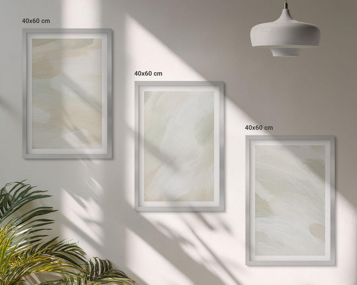 WANDBILDER 3er Set - 40x60 cm Silberner Rahmen - Leuchtende Farben, abstrakter Boho-Stil - Silberfarben, Kunststoff (40/60cm) - ArtPrintCave