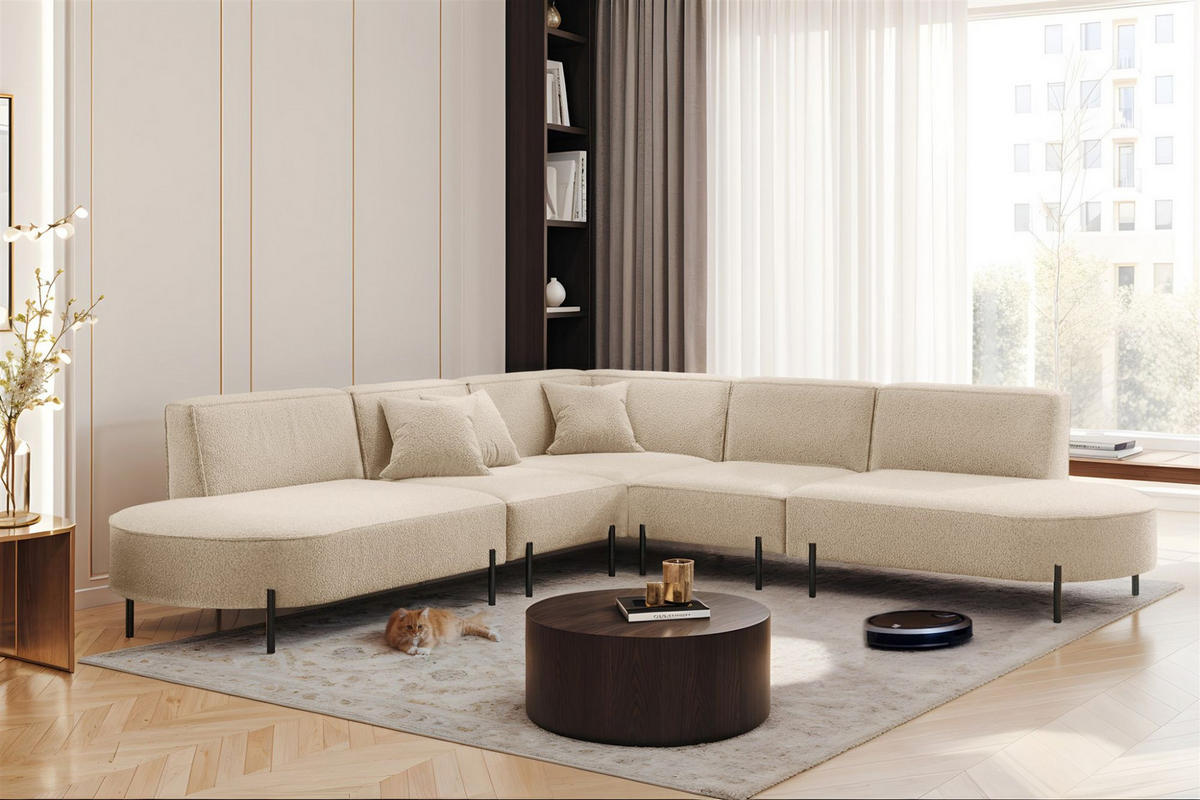 ECKSOFA Valencia - Beige, Holzwerkstoff/Textil (303/303cm) - Fun Möbel