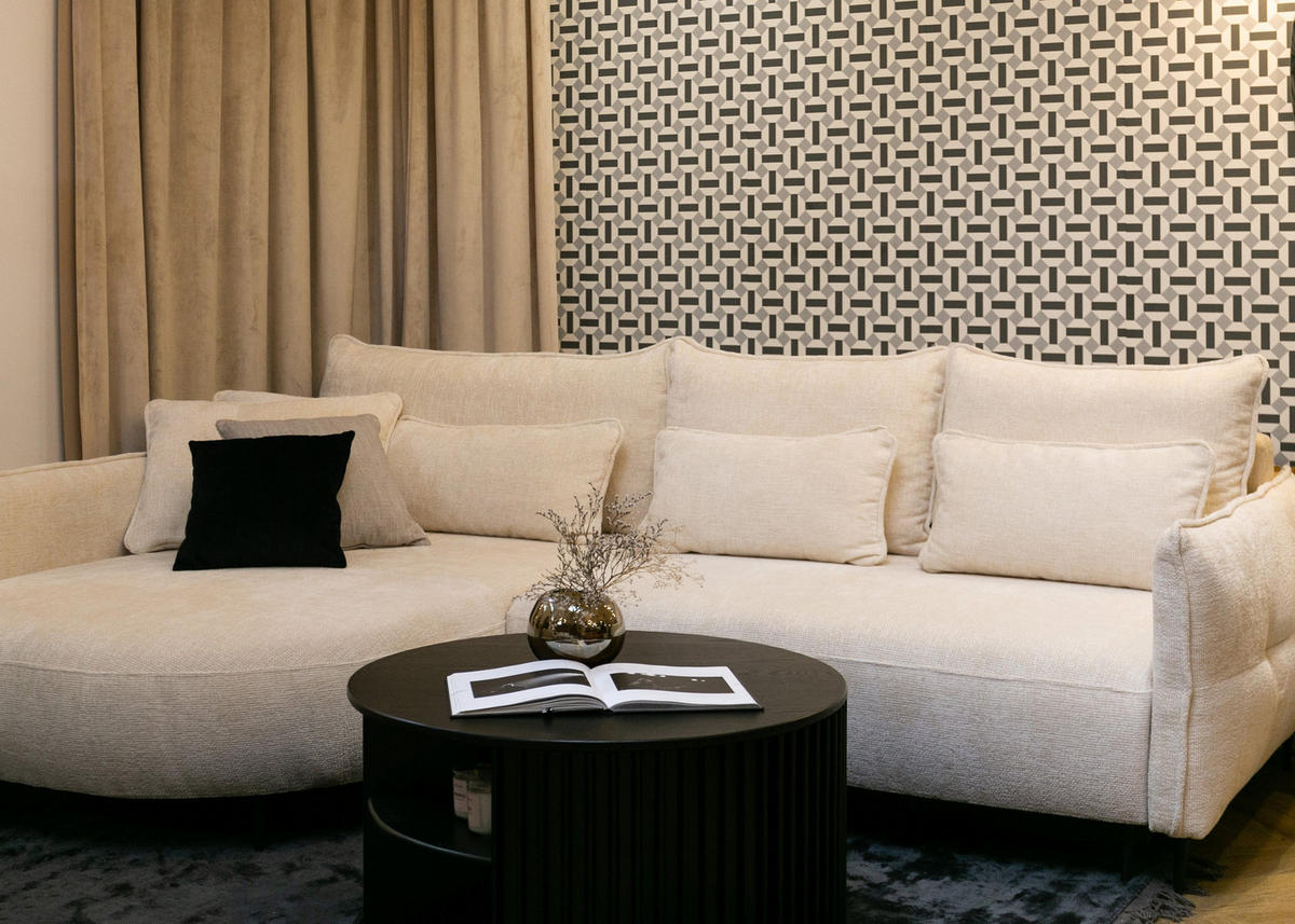 ECKSOFA Oblivio Cremeweiß Chenille - Creme/Schwarz, Textil/Metall (285/200cm) - Selsey