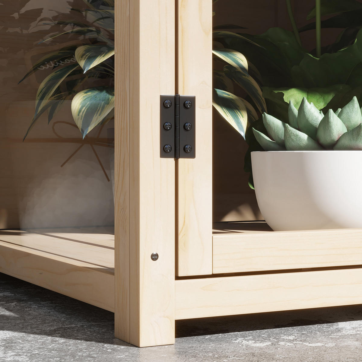 GEWÄCHSHAUS aus Holz 103x61x95/103 cm in Natur mit Doppeltür & Dachfenster - Naturfarben, Holz (61/103/103cm) - Modfu