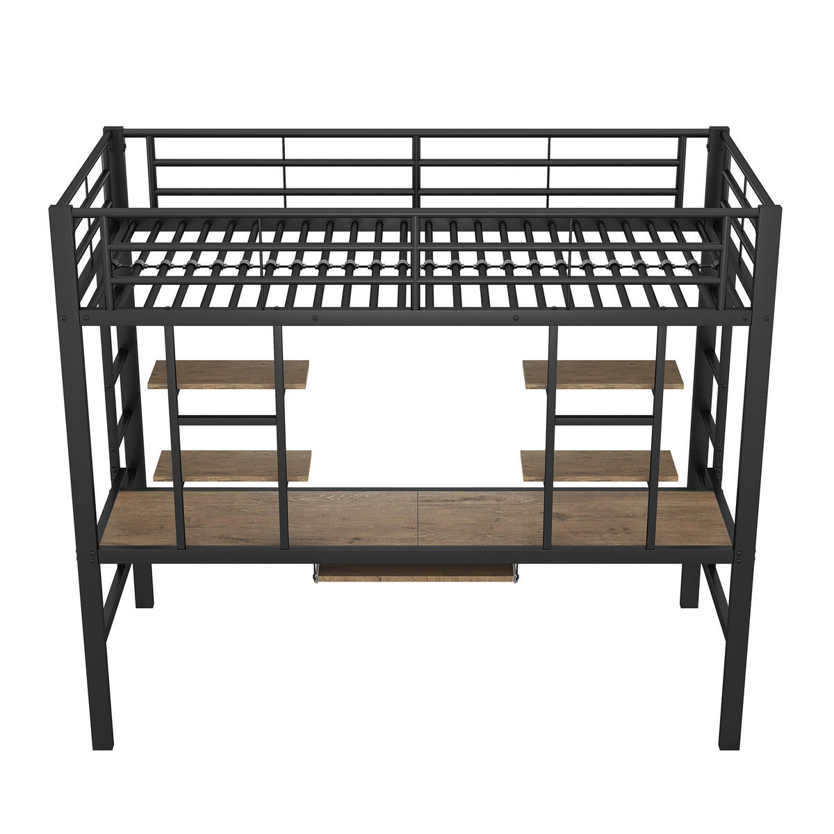 HOCHBETT 90/200 cm aus Metall mit Schreibtisch und 2 Regalen in Schwarz - Schwarz, Metall (90/200cm) - Flora Grace