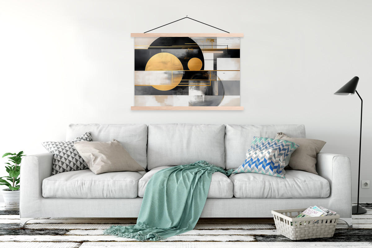 POSTER Abstrakt - Gold - Silber - Formen - Ästhetisch - Modern 120x80 cm - Goldfarben, Textil (120/80/0.15cm) - MuchoWow