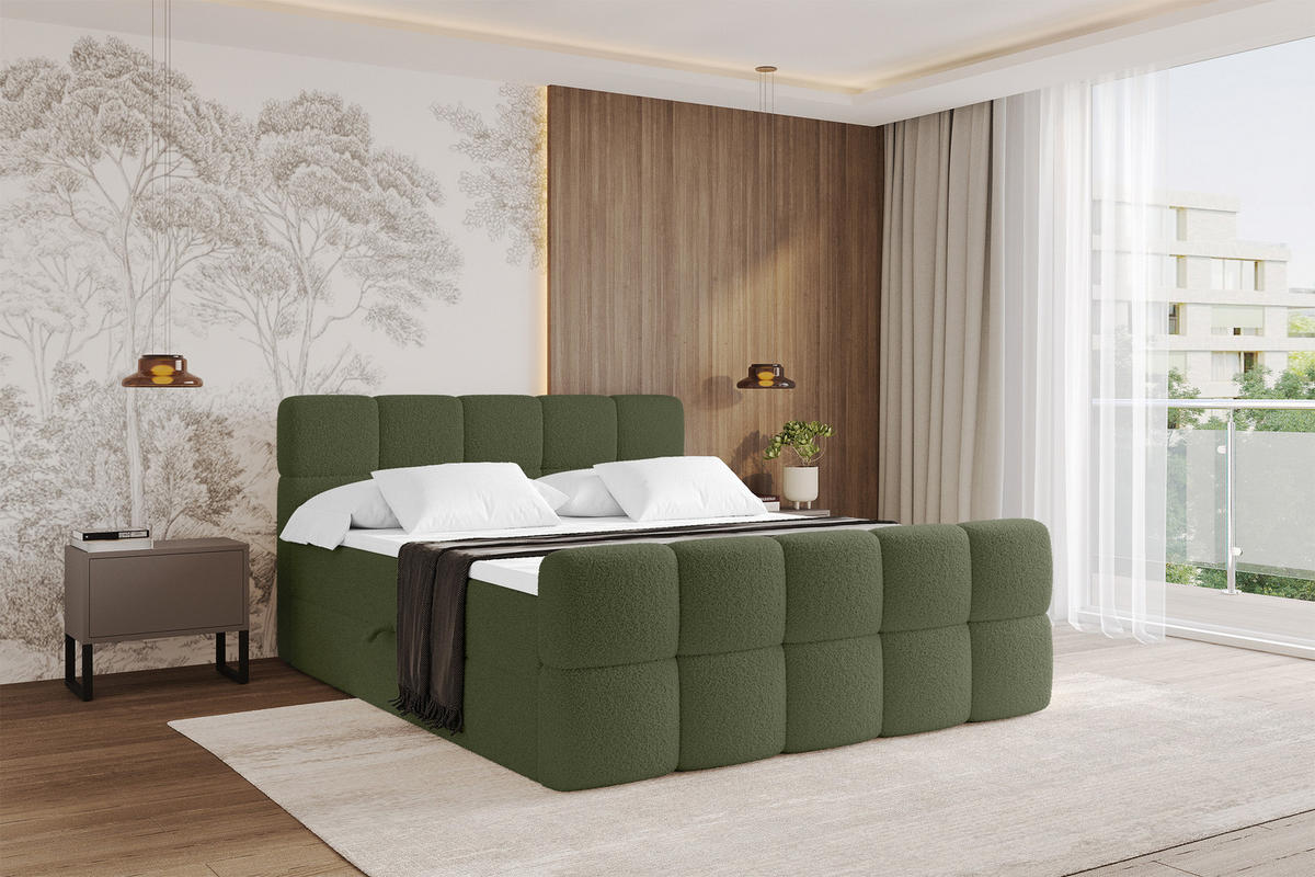 BOXBETT mit Matratze H4 - FAMA-Z - 140x200 cm Grün Quelle - Grün, Holzwerkstoff (140/200cm) - ALTDECOR