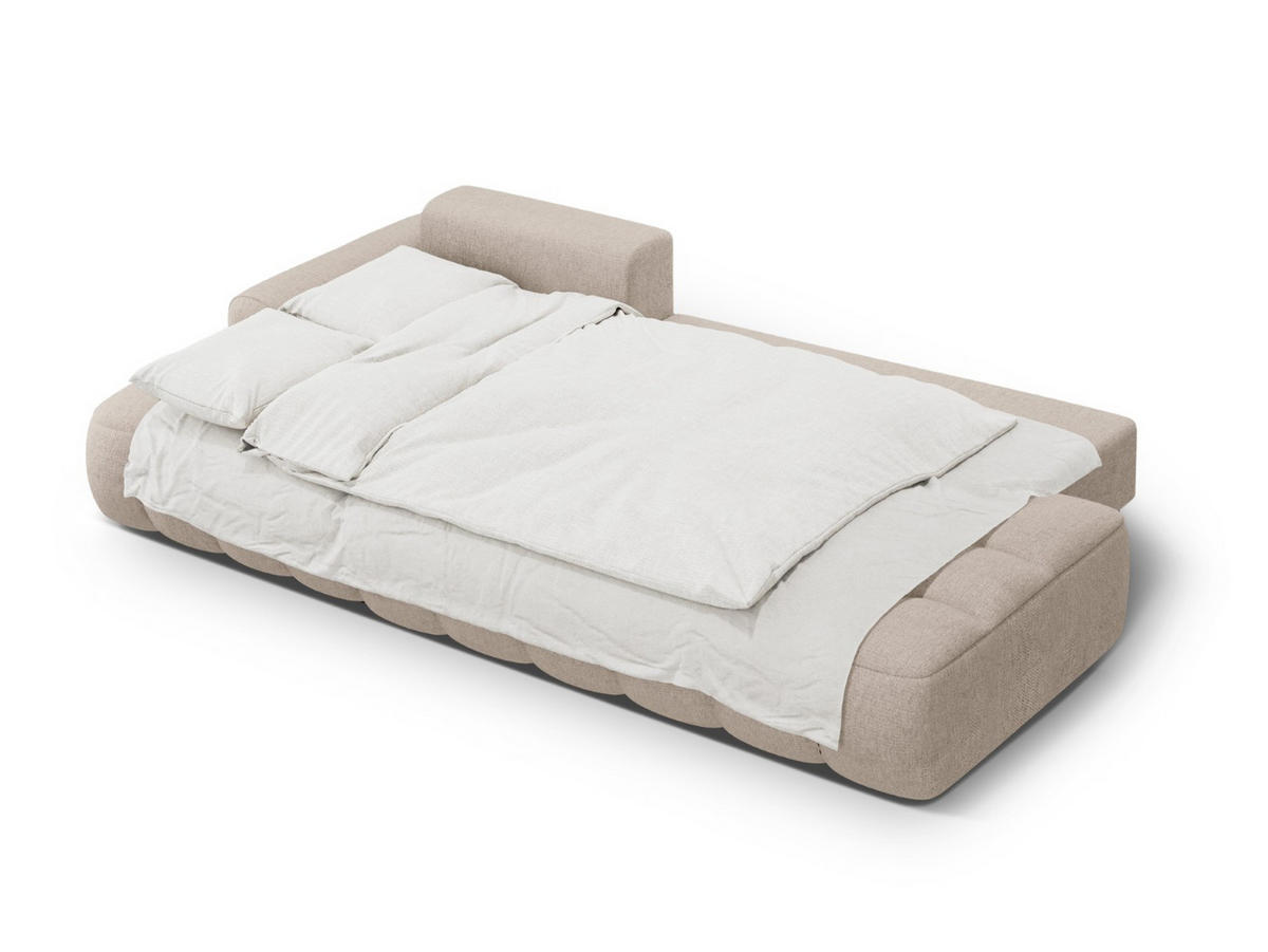 AUSKLAPPBARES-ECKSOFA links mit Container Linz aus strukturiertem Stoff sandfarben 3 Sitzplätze - Sandfarben, Textil (142/275cm) - Cosmopolitan Design
