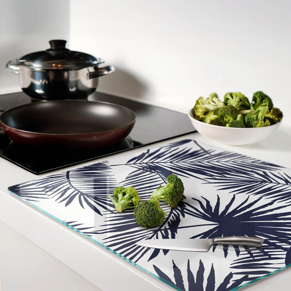 GLASPLATTE 60x52 cm Palmblätter - Grau, Glas (60/0.4/52cm) - TULUP