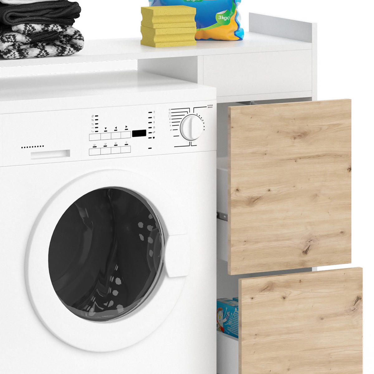 WASCHMASCHINENSCHRANK Alf Weiß 99 x 98 cm mit 2 Schubladen - Weiß, Holzwerkstoff (99/98/33.8cm) - Vicco