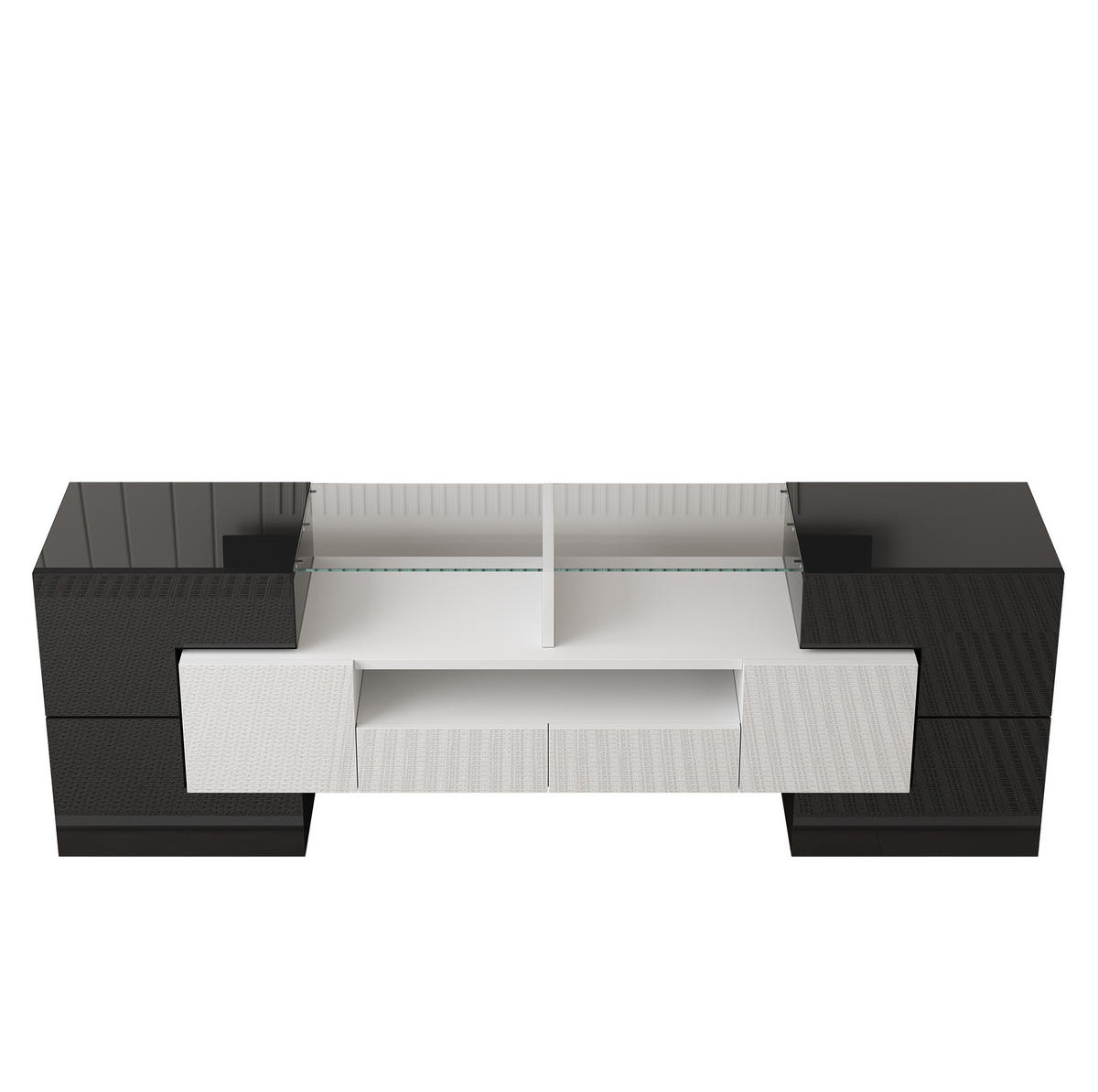 TV-LOWBOARD aus MDF und Spanplatte 145x30x51 cm Weiß/Schwarz mit LED-Beleuchtung und Stauraum - Weiß, Holzwerkstoff (145/51/30cm) - IVMEU