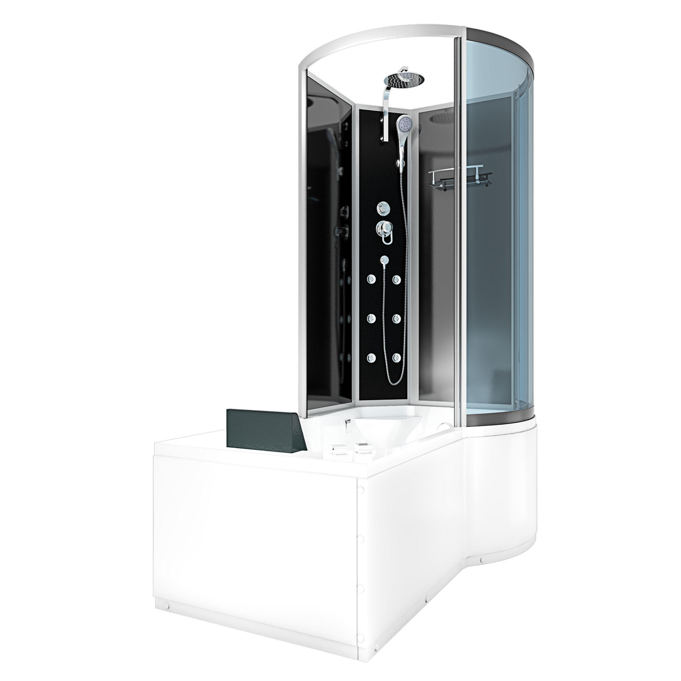 WHIRLPOOL Wanne Duschkabine sw K50-L30-WP 170x100 - Schwarz, Glas/Kunststoff (98/225/170cm) - AcquaVapore by Sandra Jentho