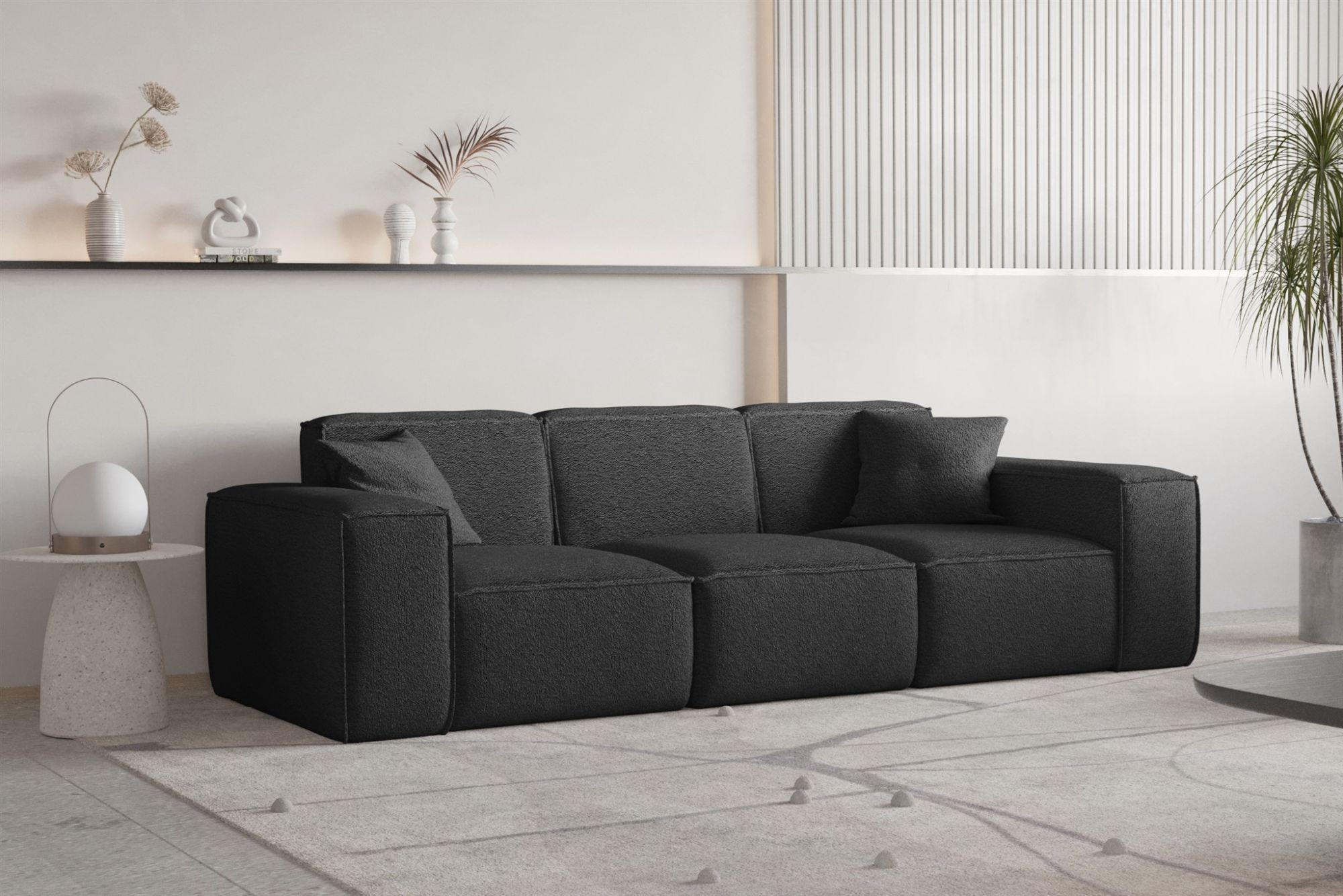 SOFA Celes Premium 3-sitzer Ascot Bukla - Schwarz, Holzwerkstoff/Textil (225/73/88cm) - Fun Möbel