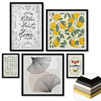 WANDBILDER 5er-Set - 50x50 cm & 20x30 cm & 40x60 cm Schwarzer Rahmen - Küchenkräuter-Zitronen-Malerei - Schwarz, Kunststoff (40/60cm) - ArtPrintCave