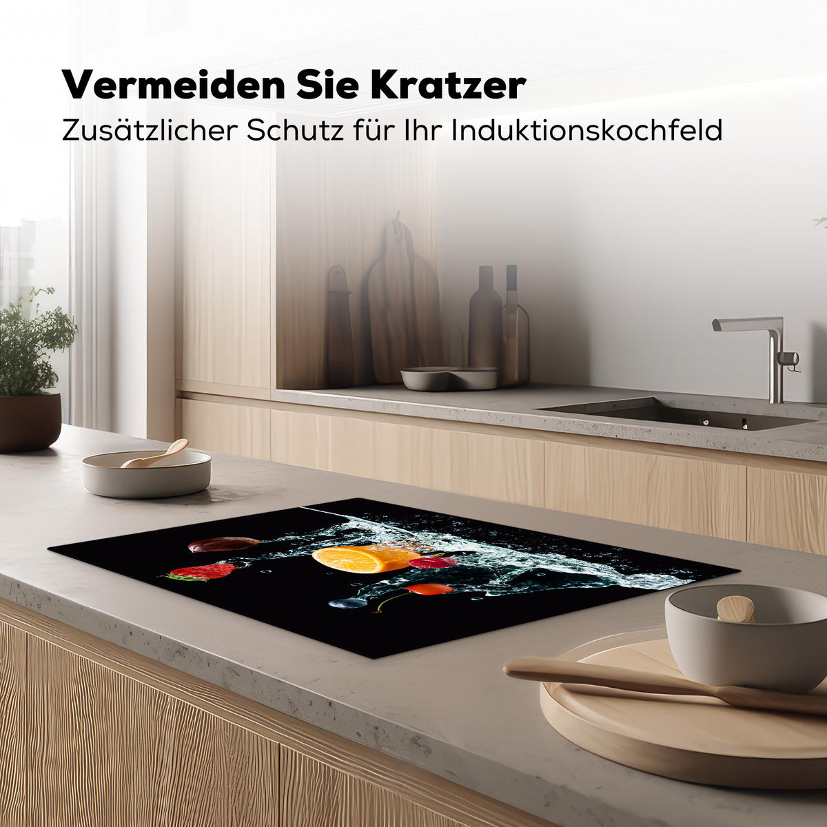 HERDABDECKPLATTE Wasser - Obst - Orange - Erdbeere - Kirsche - Schwarz Herdabdeckung Induktionsfeld 75x52 cm - Orange, Kunststoff (75/52/0.2cm) - MuchoWow