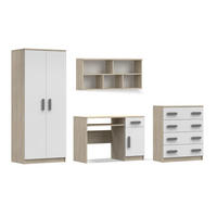 KINDERZIMMER-SET INGE III 4-teilig Weiß+Sonoma/Grau - Weiß/Grau, Holzwerkstoff (270/193/50cm) - Deine Möbel 24