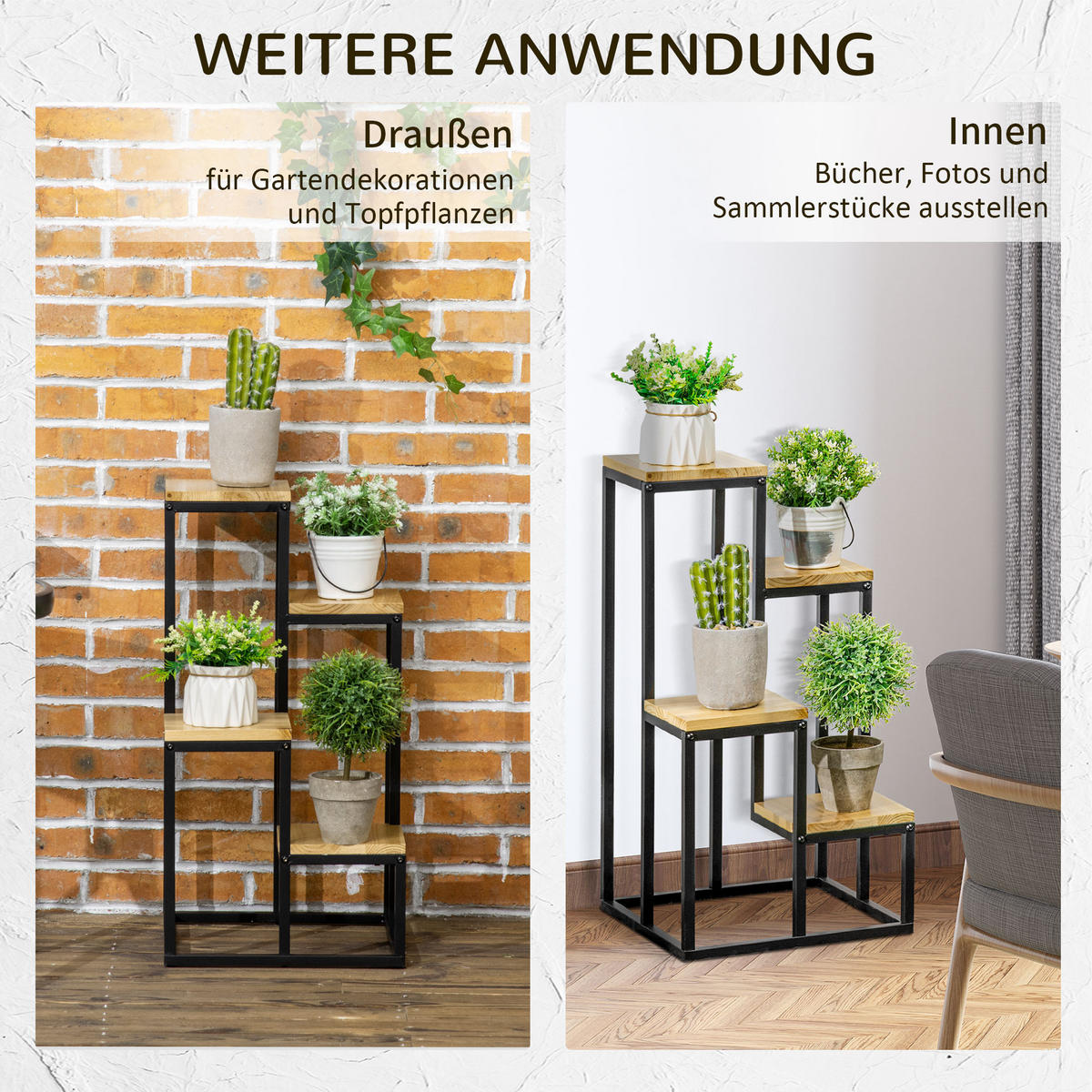 PFLANZENSTÄNDER, Natur - Schwarz, Metall (34/66/34cm) - Outsunny