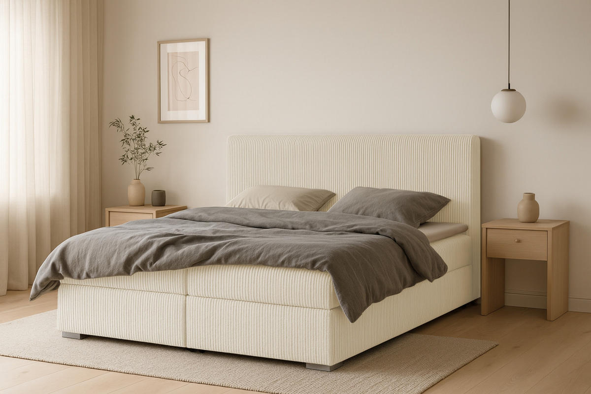 BOXBETT LON IV 200/200 in Cord Creme H4 - Creme, Holz/Holzwerkstoff (200/200cm) - Deine Möbel 24