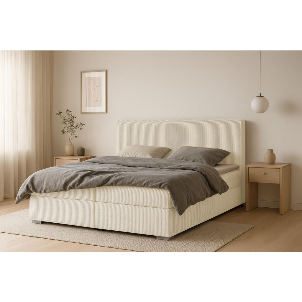 Thumbnail - Deine Möbel 24 Boxbett, Creme, Holz, Holzwerkstoff, Textil, H3, 200x200 cm, Schlafzimmer, Betten, Boxspringbetten