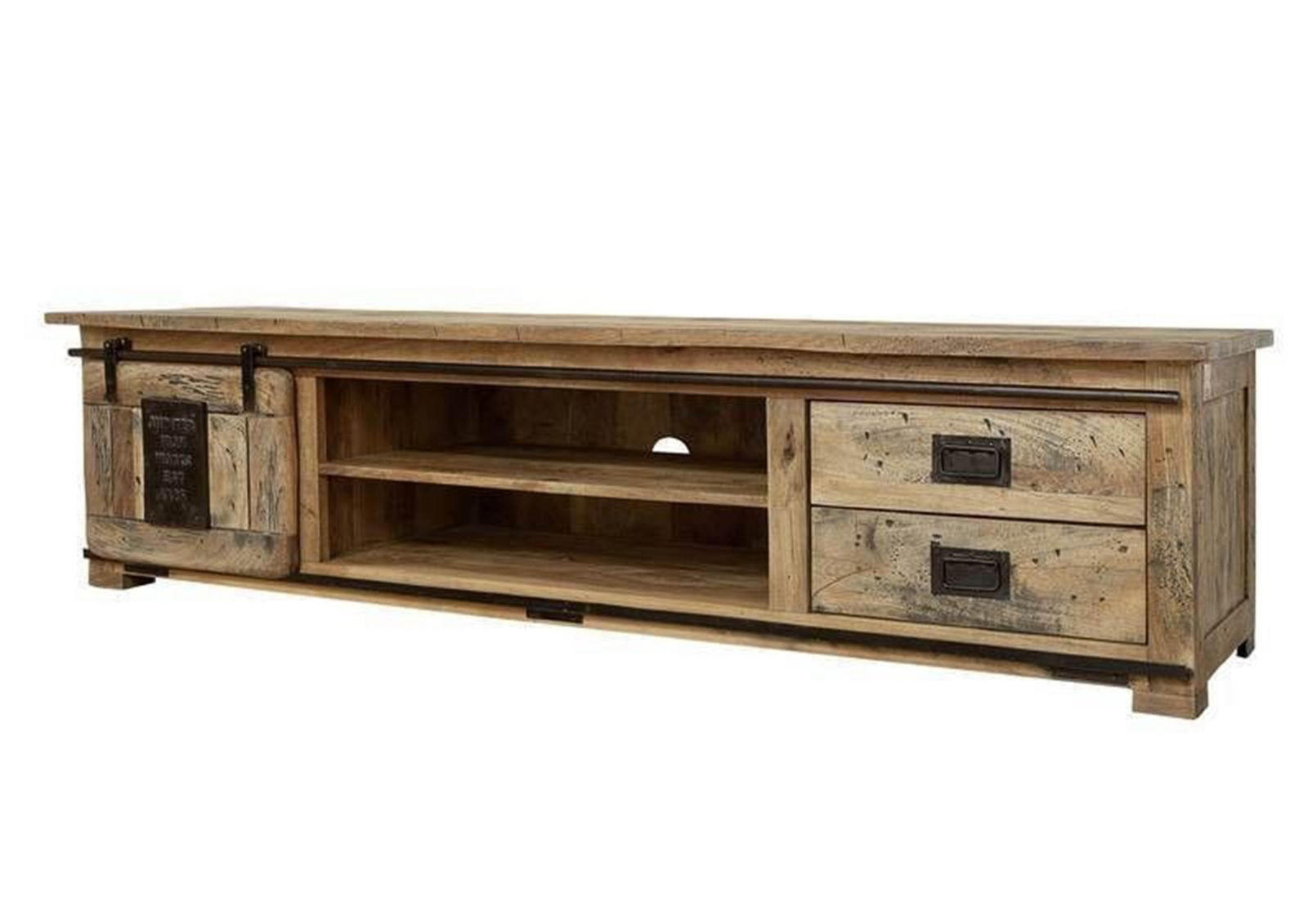 TV-BOARD Mango 200x55x50 natur lackiert RAILWAY #136 - Naturfarben, Holz (200/50/55cm) - Massivmoebel24