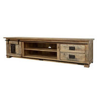 TV-BOARD Mango 200x55x50 natur lackiert RAILWAY #136 - Naturfarben, Holz (200/50/55cm) - Massivmoebel24